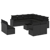 12 Piece Garden Sofa Set with Cushions Black Poly Rattan - Front View
