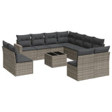 12 Piece Garden Sofa Set with Cushions Grey Poly Rattan - Front View