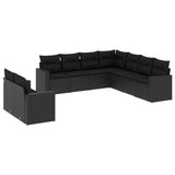 9 Piece Garden Sofa Set with Cushions Black Poly Rattan - Front View