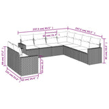 9 Piece Garden Sofa Set with Cushions Black Poly Rattan - Side View