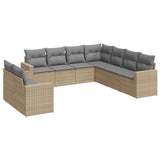 9 Piece Garden Sofa Set with Cushions Beige Poly Rattan - Front View