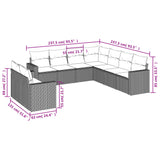 9 Piece Garden Sofa Set with Cushions Grey Poly Rattan - Side View