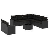 10 Piece Garden Sofa Set with Cushions Black Poly Rattan - Front View