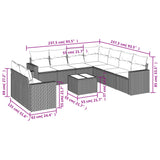 10 Piece Garden Sofa Set with Cushions Beige Poly Rattan - Side View