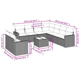 10 Piece Garden Sofa Set with Cushions Grey Poly Rattan - Side View