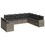 10 Piece Garden Sofa Set with Cushions Grey Poly Rattan - Front View