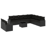 11 Piece Garden Sofa Set with Cushions Black Poly Rattan - Front View