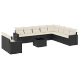 11 Piece Garden Sofa Set with Cushions Black Poly Rattan - Front View