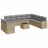 11 Piece Garden Sofa Set with Cushions Beige Poly Rattan - Front View
