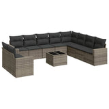 11 Piece Garden Sofa Set with Cushions Grey Poly Rattan - Front View