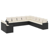 11 Piece Garden Sofa Set with Cushions Black Poly Rattan - Front View