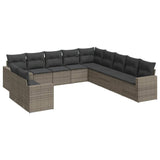 11 Piece Garden Sofa Set with Cushions Grey Poly Rattan - Front View