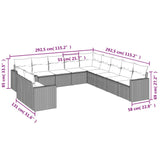 11 Piece Garden Sofa Set with Cushions Grey Poly Rattan - Side View