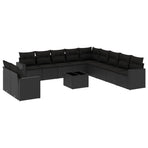 12 Piece Garden Sofa Set with Cushions Black Poly Rattan