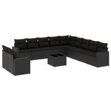 12 Piece Garden Sofa Set with Cushions Black Poly Rattan - Front View