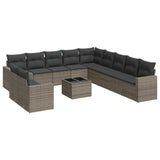 12 Piece Garden Sofa Set with Cushions Grey Poly Rattan - Front View
