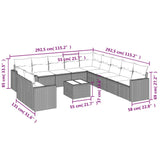 12 Piece Garden Sofa Set with Cushions Grey Poly Rattan - Side View
