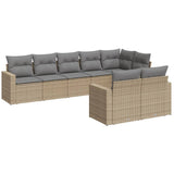 8 Piece Garden Sofa Set with Cushions Beige Poly Rattan - Front View
