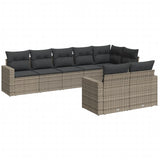 8 Piece Garden Sofa Set with Cushions Grey Poly Rattan - Front View