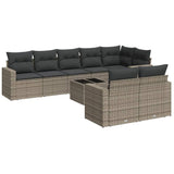 9 Piece Garden Sofa Set with Cushions Grey Poly Rattan - Front View