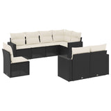8 Piece Garden Sofa Set with Cushions Black Poly Rattan - Front View