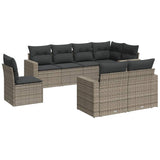 8 Piece Garden Sofa Set with Cushions Grey Poly Rattan - Front View