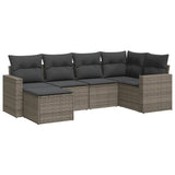6 Piece Garden Sofa Set with Cushions Grey Poly Rattan - Front View