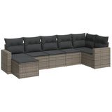 7 Piece Garden Sofa Set with Cushions Grey Poly Rattan - Front View