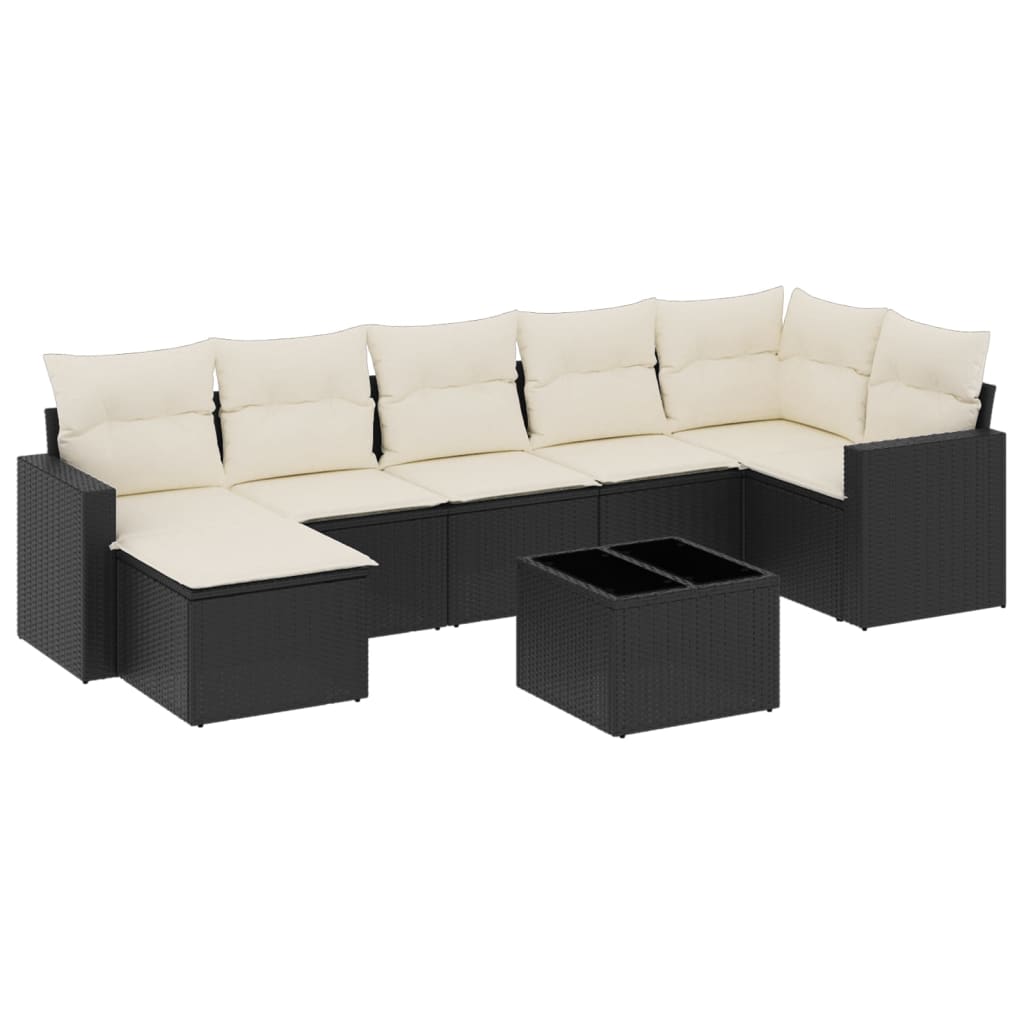 8 Piece Garden Sofa Set with Cushions Black Poly Rattan