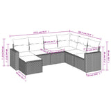 7 Piece Garden Sofa Set with Cushions Black Poly Rattan - Side View