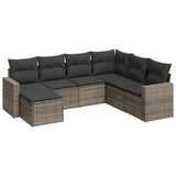 7 Piece Garden Sofa Set with Cushions Grey Poly Rattan - Front View