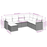 7 Piece Garden Sofa Set with Cushions Grey Poly Rattan - Side View