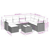 8 Piece Garden Sofa Set with Cushions Black Poly Rattan - Side View