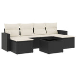 7 Piece Garden Sofa Set with Cushions Black Poly Rattan - Front View