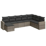 8 Piece Garden Sofa Set with Cushions Grey Poly Rattan - Front View