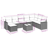 9 Piece Garden Sofa Set with Cushions Black Poly Rattan - Side View