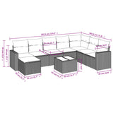 9 Piece Garden Sofa Set with Cushions Grey Poly Rattan - Side View