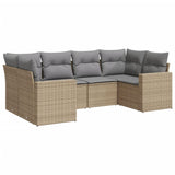 6 Piece Garden Sofa Set with Cushions Beige Poly Rattan - Front View