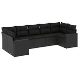 7 Piece Garden Sofa Set with Cushions Black Poly Rattan - Front View