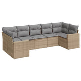 7 Piece Garden Sofa Set with Cushions Beige Poly Rattan