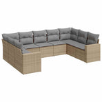 9 Piece Garden Sofa Set with Cushions Beige Poly Rattan