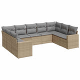 9 Piece Garden Sofa Set with Cushions Beige Poly Rattan - Front View