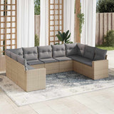 9 Piece Garden Sofa Set with Cushions Beige Poly Rattan