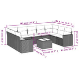 10 Piece Garden Sofa Set with Cushions Black Poly Rattan - Side View