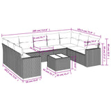 10 Piece Garden Sofa Set with Cushions Grey Poly Rattan - Side View