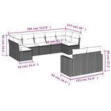 9 Piece Garden Sofa Set with Cushions Black Poly Rattan - Side View