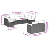 9 Piece Garden Sofa Set with Cushions Black Poly Rattan - Side View