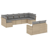 9 Piece Garden Sofa Set with Cushions Beige Poly Rattan - Front View