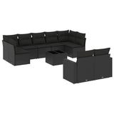 10 Piece Garden Sofa Set with Cushions Black Poly Rattan - Front View