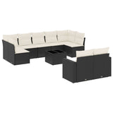10 Piece Garden Sofa Set with Cushions Black Poly Rattan - Front View